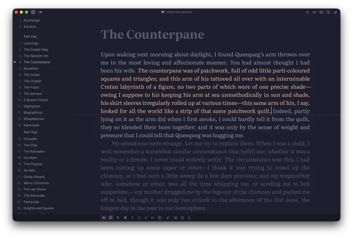 Ishmael screenshot in dark mode