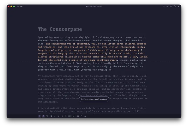 Ishmael screenshot in dark mode
