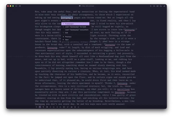 Ishmael screenshot in dark mode